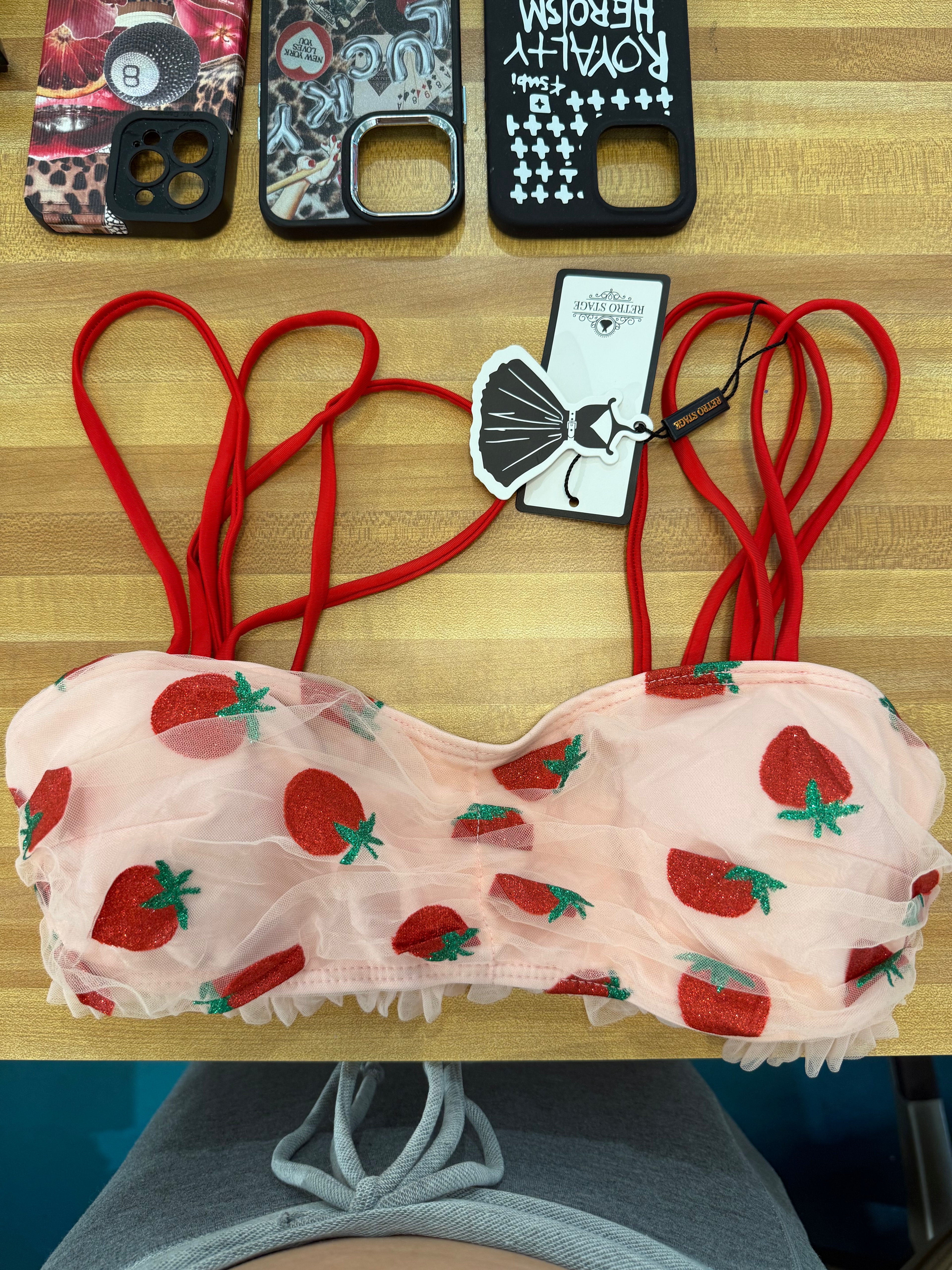 Pink Strawberry 1950s Lace Top (M)