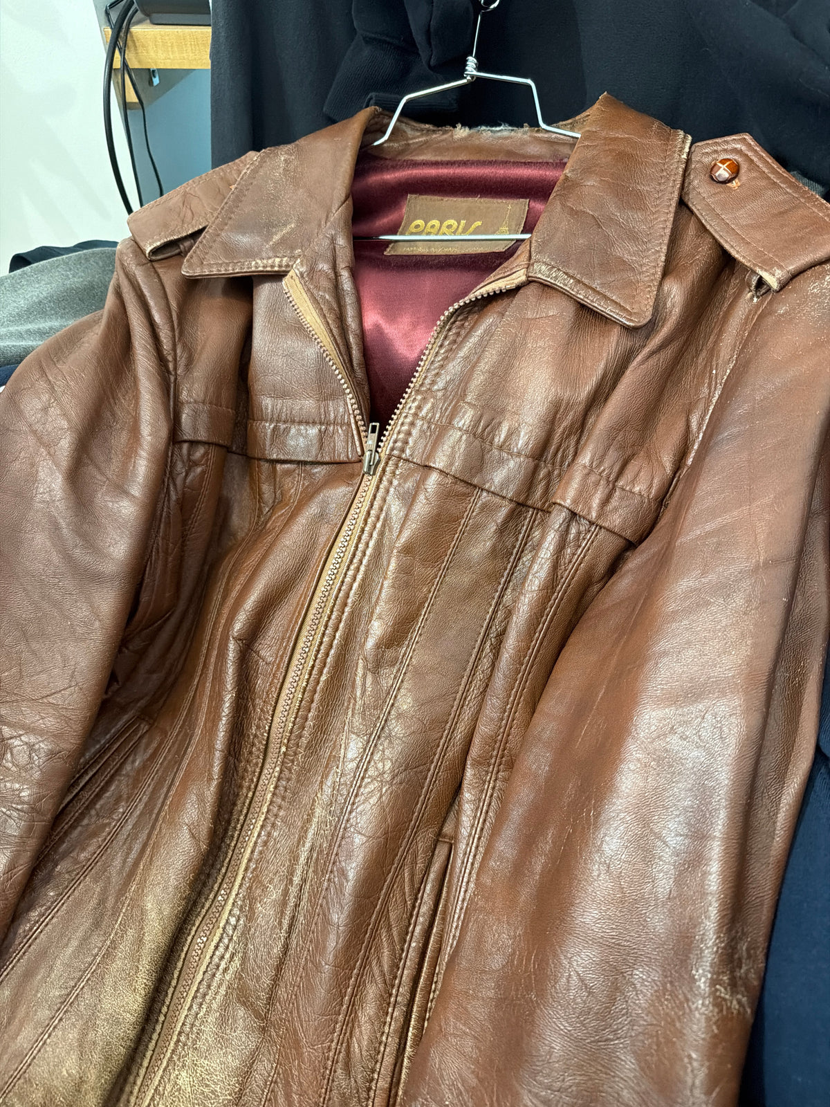 Vintage 70s 80s Brown Leather Moto Bomber Jacket