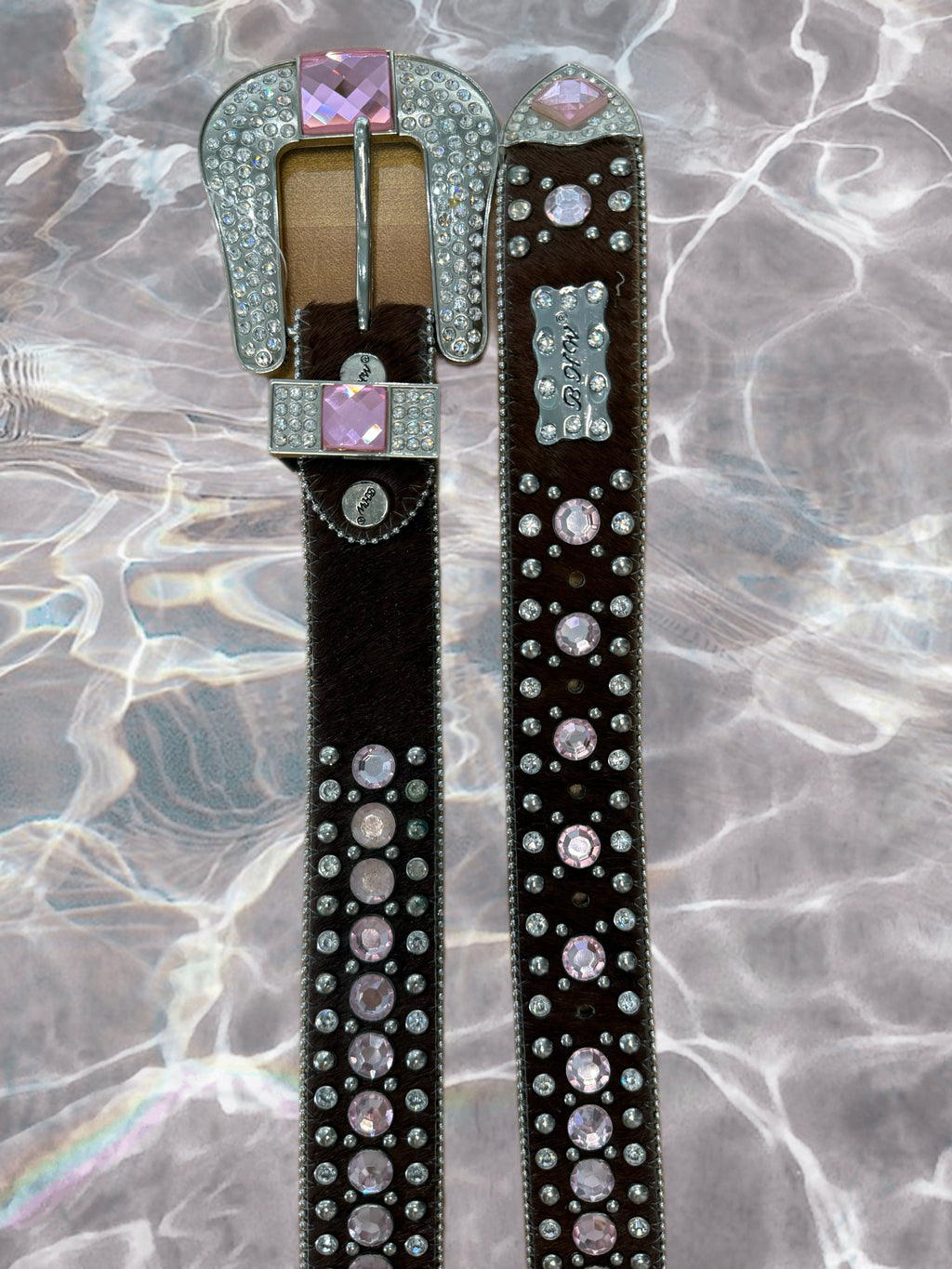 Brown & Pink Bejeweled Western Belt