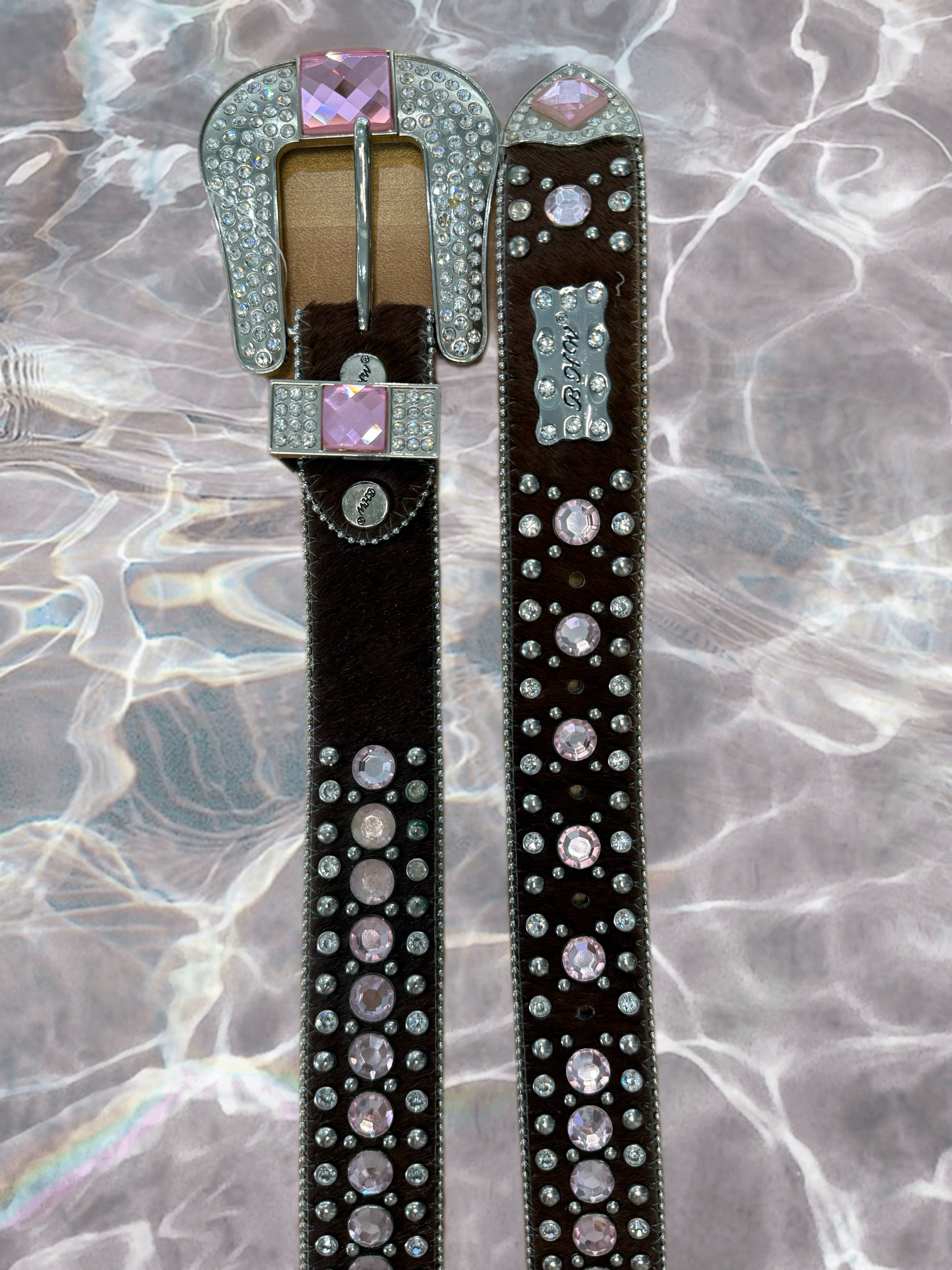 Brown & Pink Bejeweled Western Belt