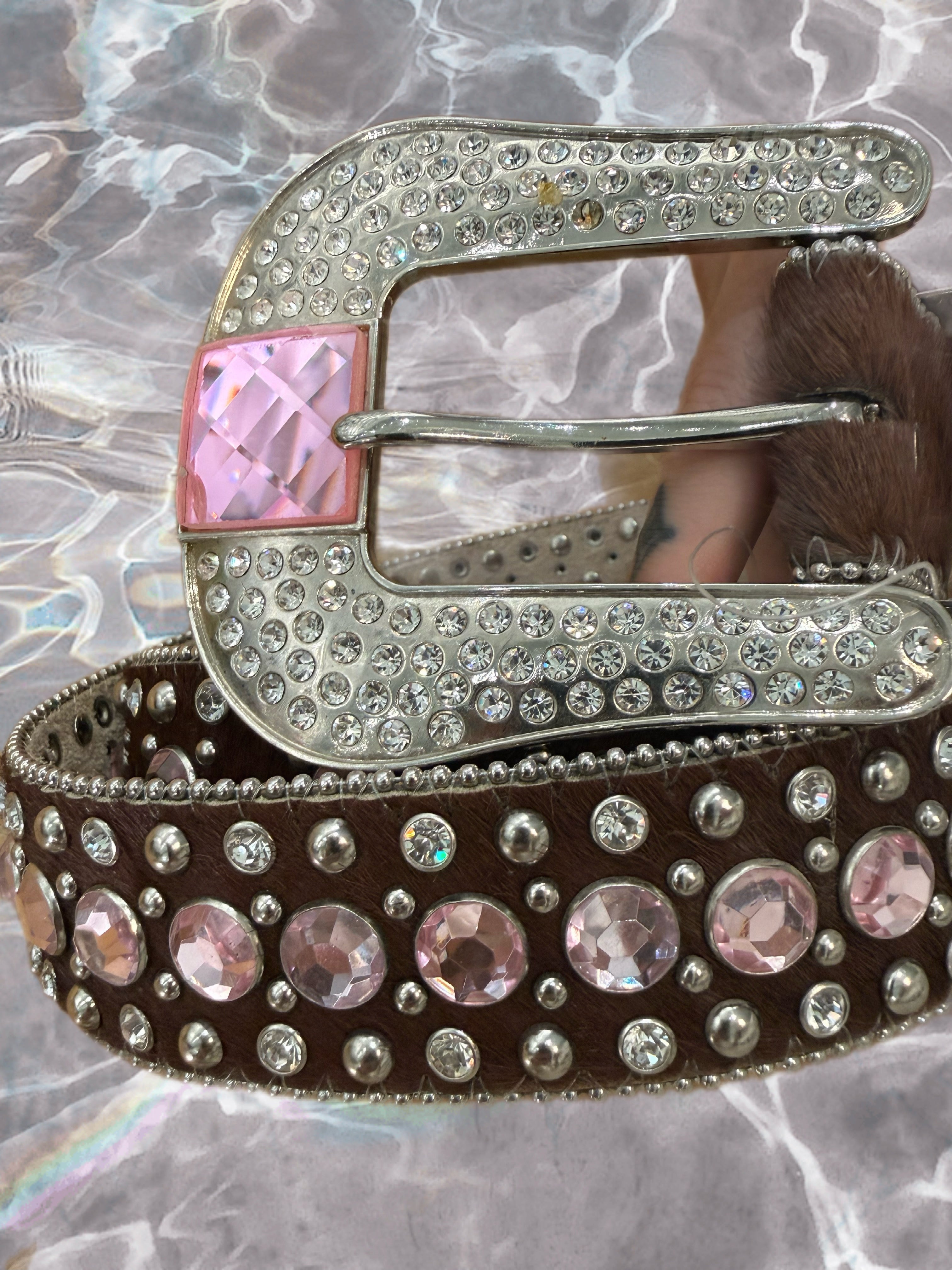 Brown & Pink Bejeweled Western Belt