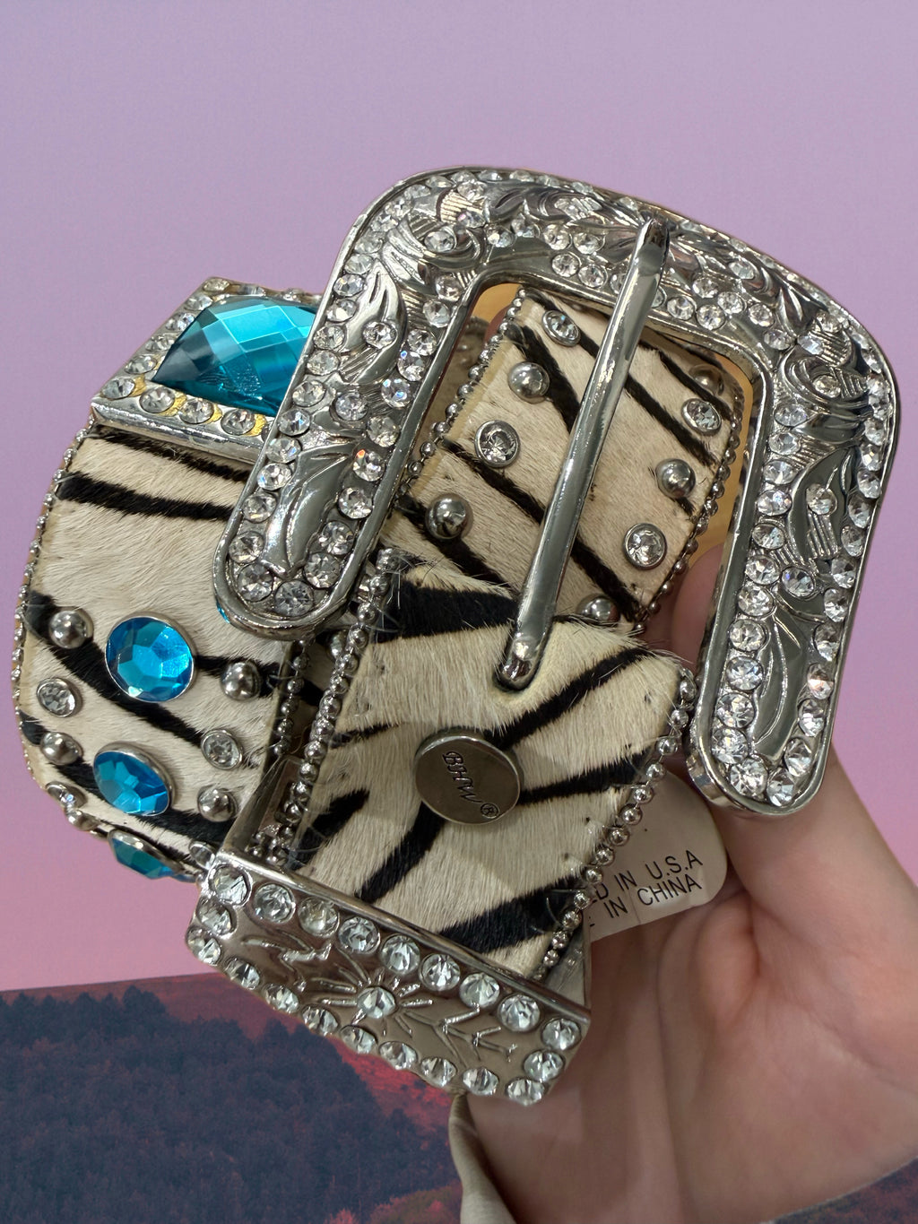 Blue Jewel Zebra Western Belt