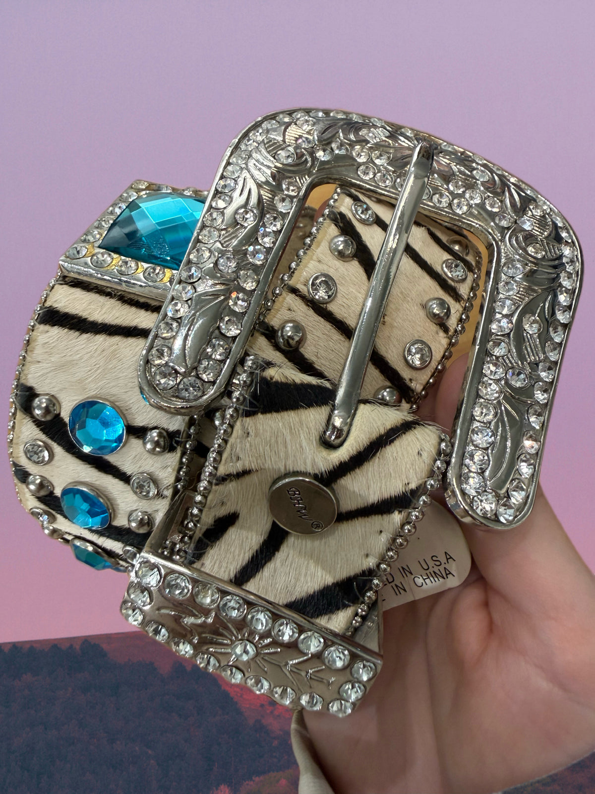 Blue Jewel Zebra Western Belt