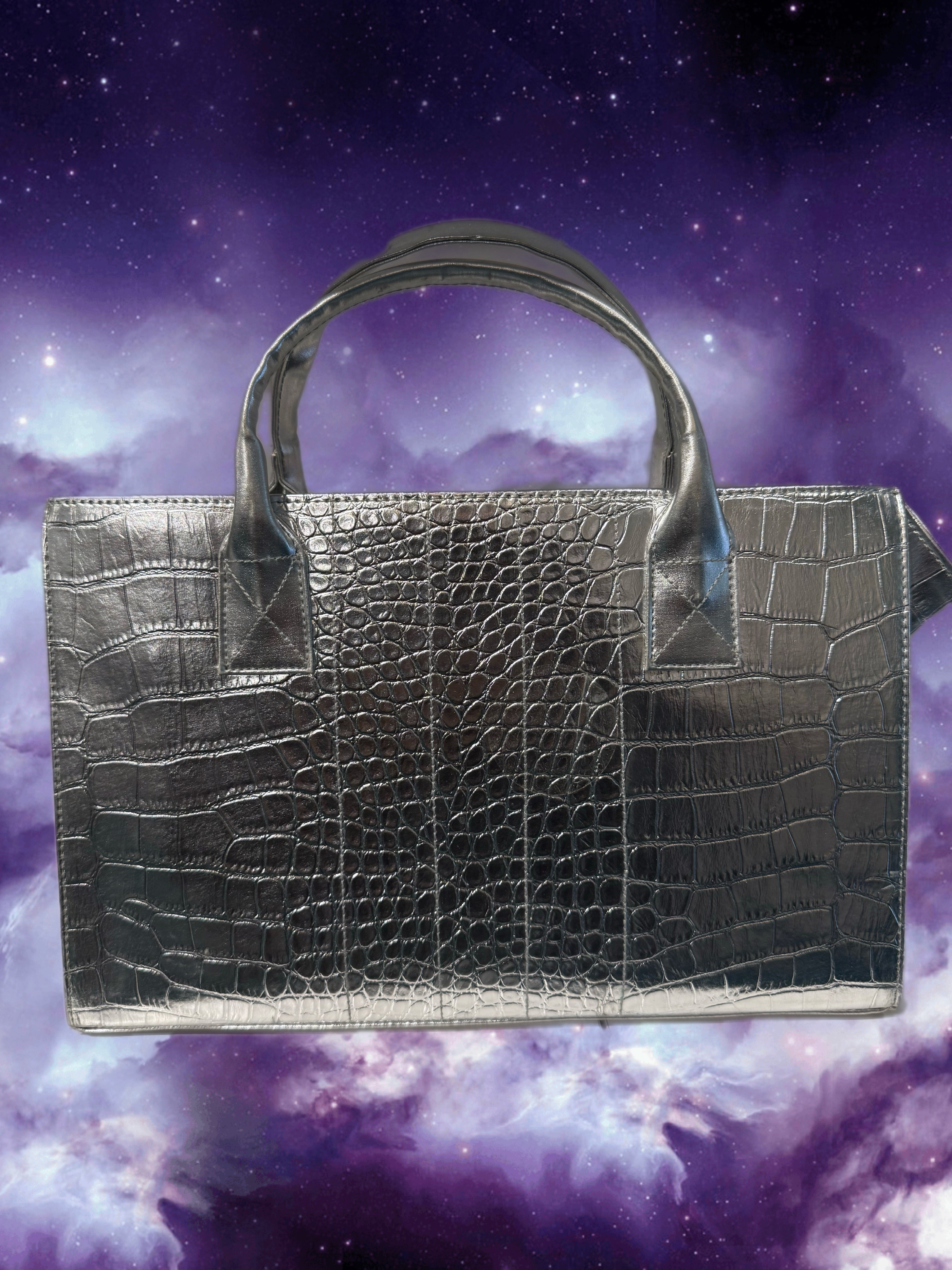 Silver Snakeskin Tote